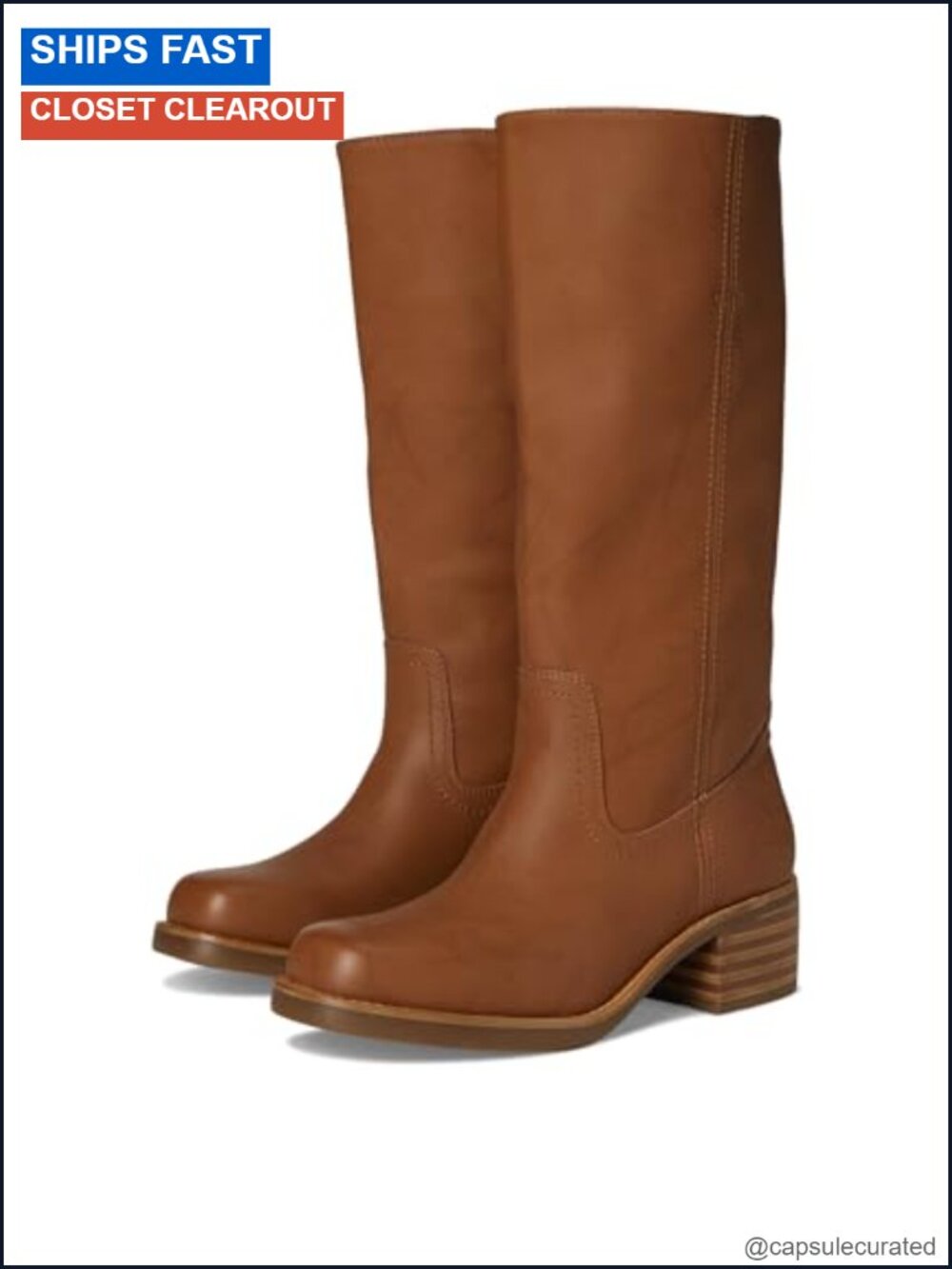 Wide Calf Mid-Calf Block Heel Boots Polyurethane Square Toe Pull-On Style